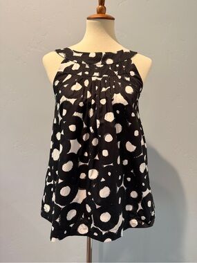 Theory Sleeveless Top Black & White Abstract Brushstroke Dot Print